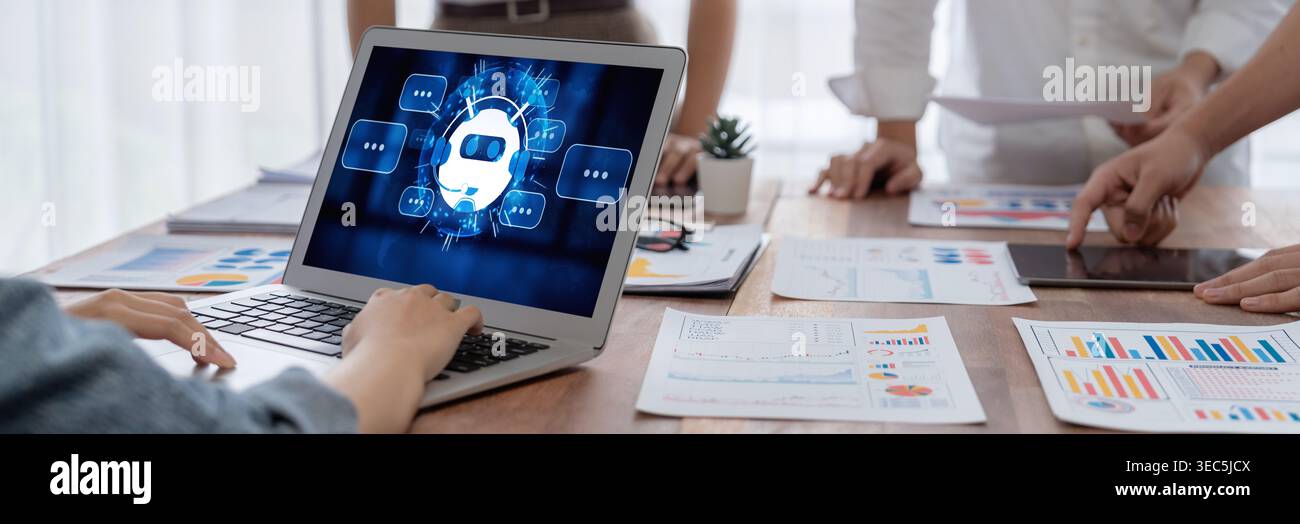 Chatbot software application for brisk online business that automatically reply to customer questions Stock Photo