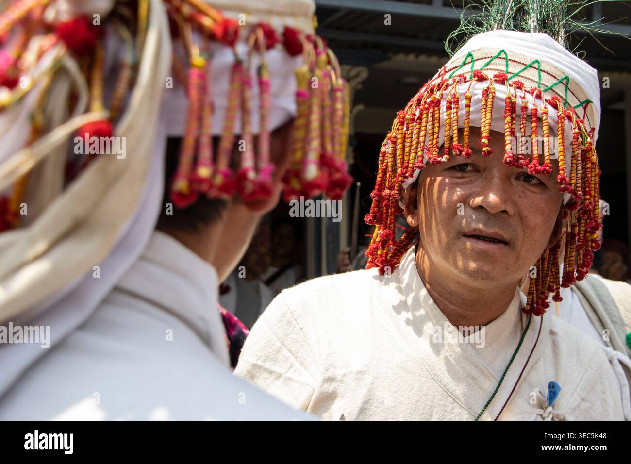 Kiranti Men wear a turban with a tassel during the Ubhauli Parba ...