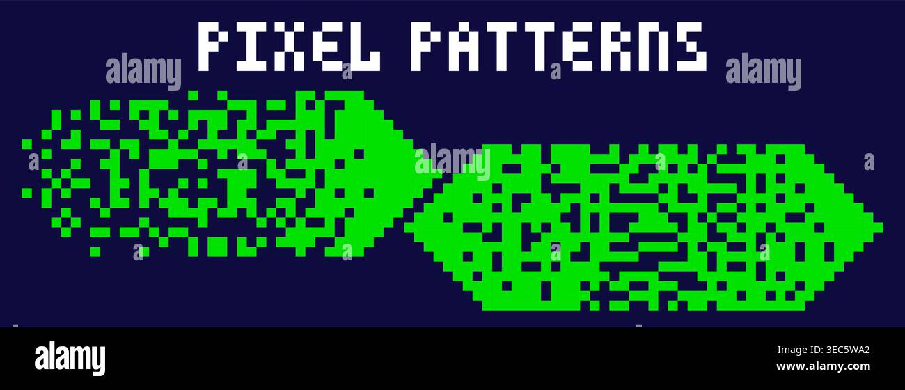 Two pixel art green arrow form patterns. Stock Vector