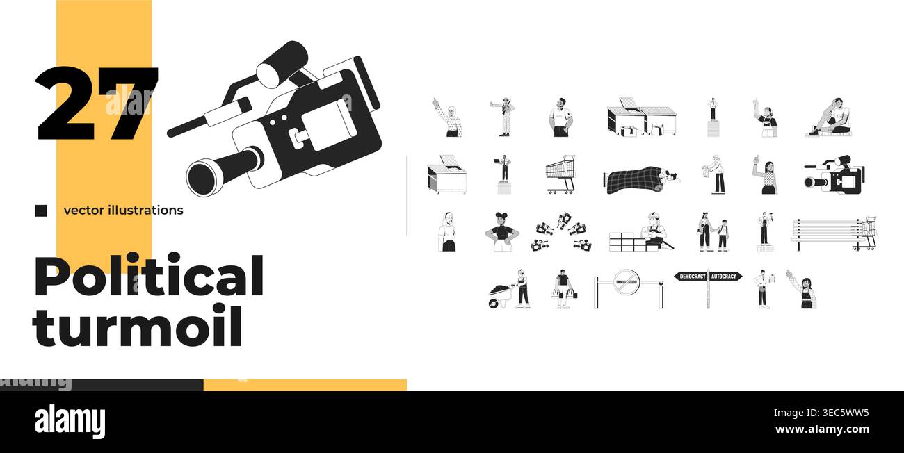 Modern social issues and societal themes outline illustrations mega bundle Stock Vector