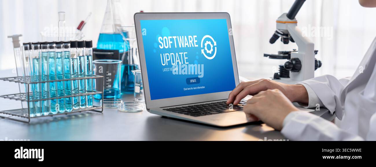 Software update on computer for brisk version of device software upgrade Stock Photo