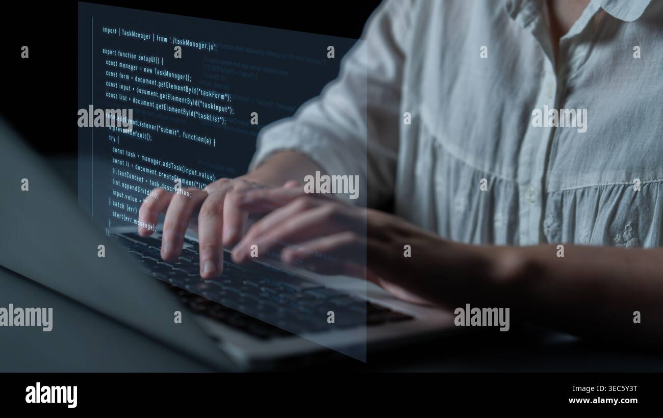 Script programming for task manager user interface, handling form submission, input validation, task list rendering, and exception alerts with dynamic Stock Photo