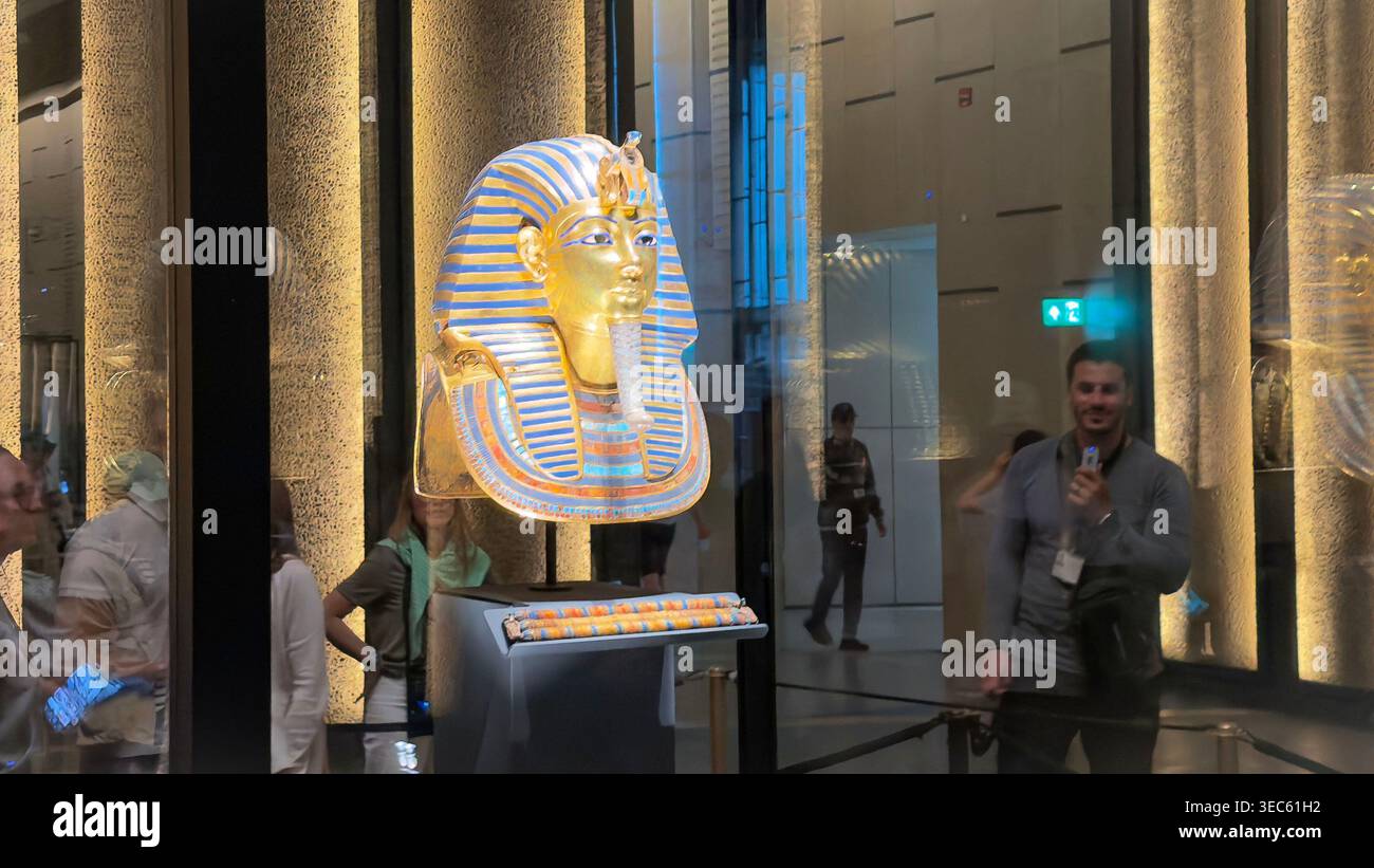 The iconic golden funerary mask of Tutankhamun, discovered in his tomb ...
