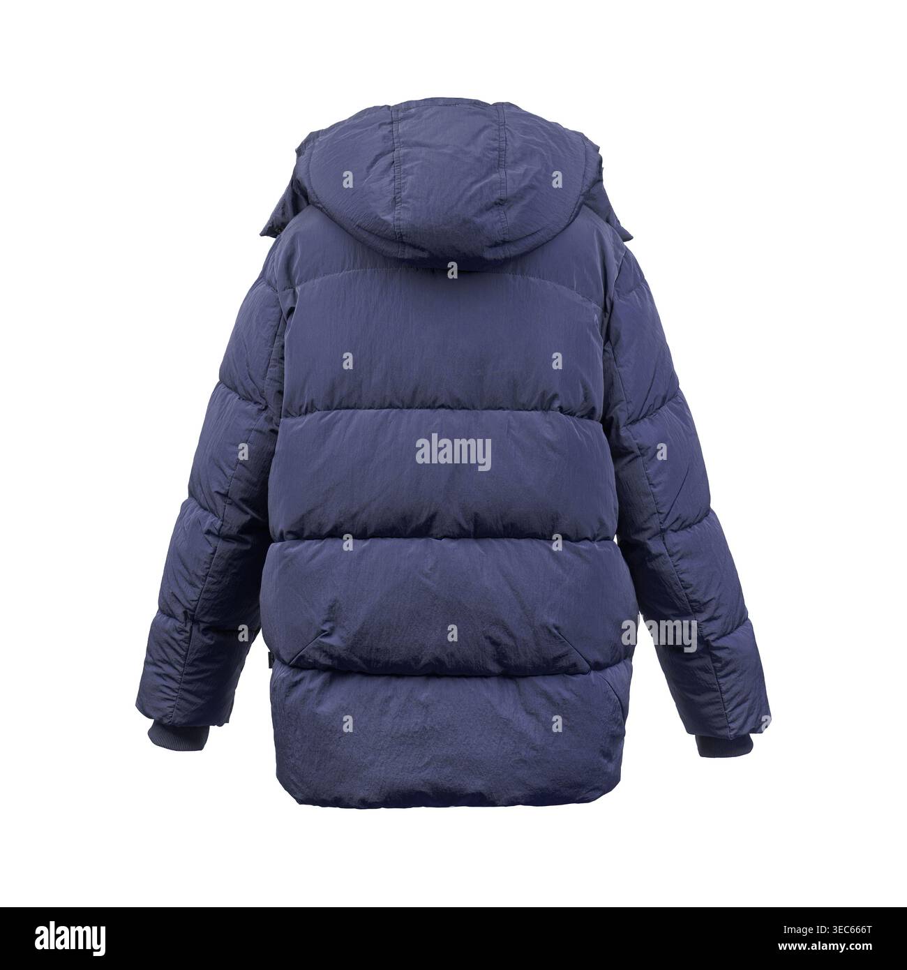 Winter jacket with hood. Warm women's jacket with hood and pockets with zipper. Unisex style, isolated on white background Stock Photo