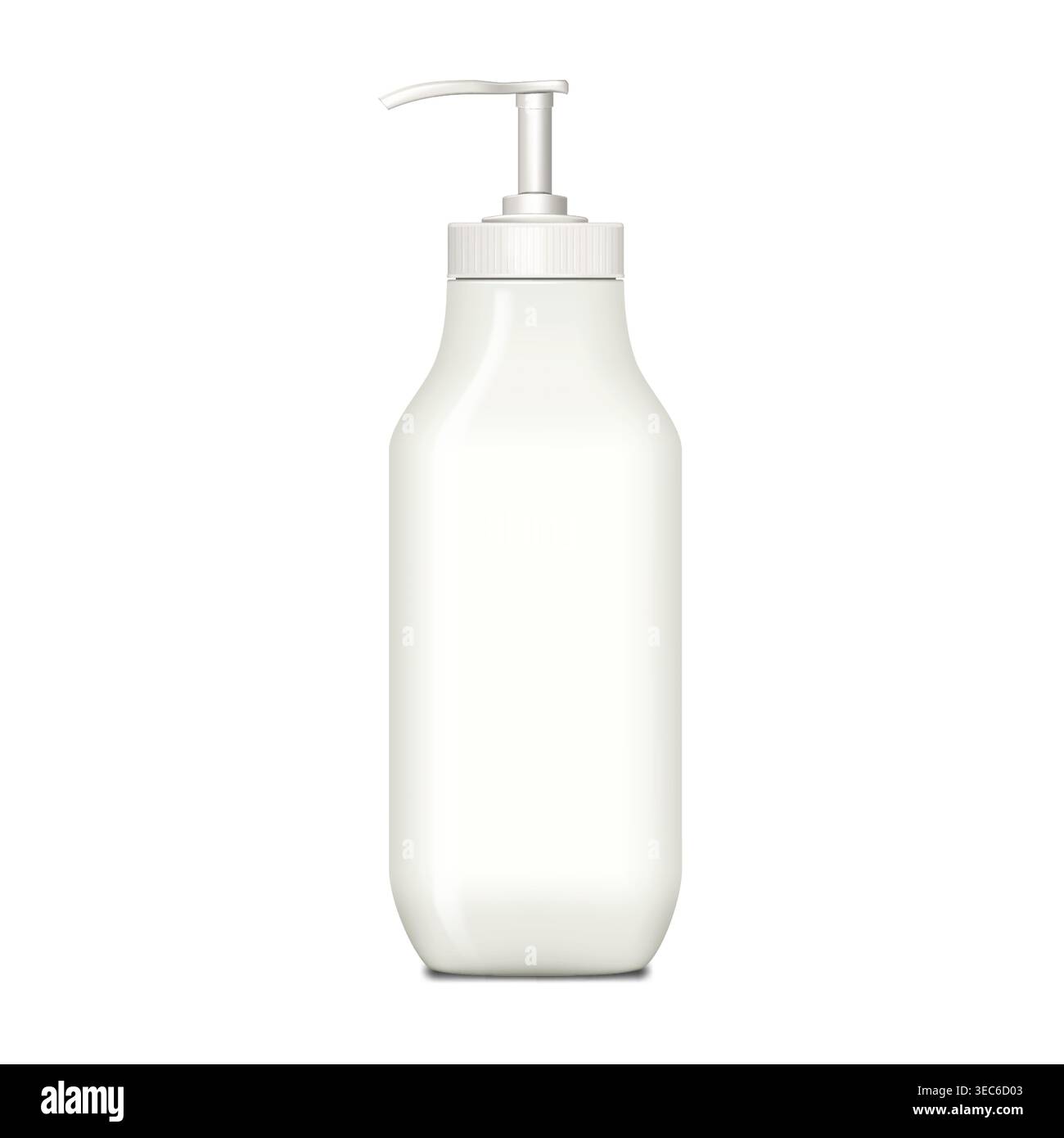 White blank plastic cosmetic bottle with pump dispenser realistic mockup. Cream, lotion, gel, milk or other beauty product container vector mock-up. T Stock Vector