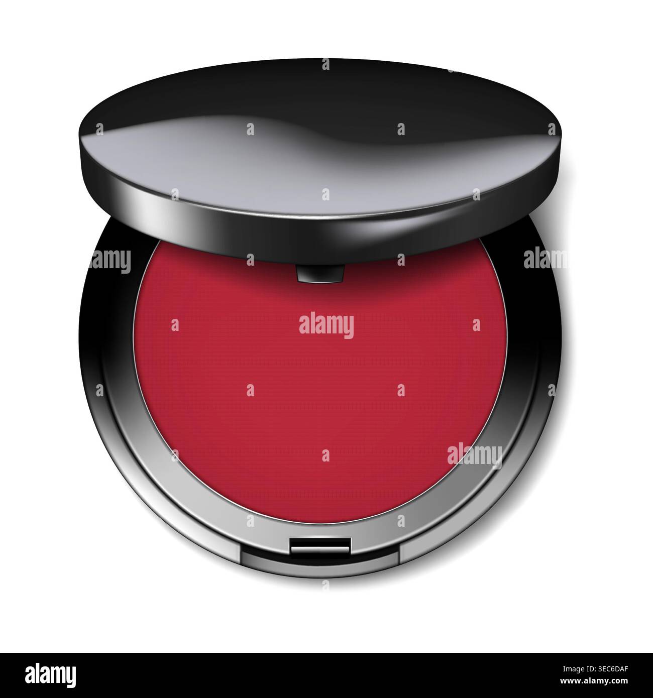 Make-up powder blush open round container. Open compact makeup blusher case top view Stock Vector