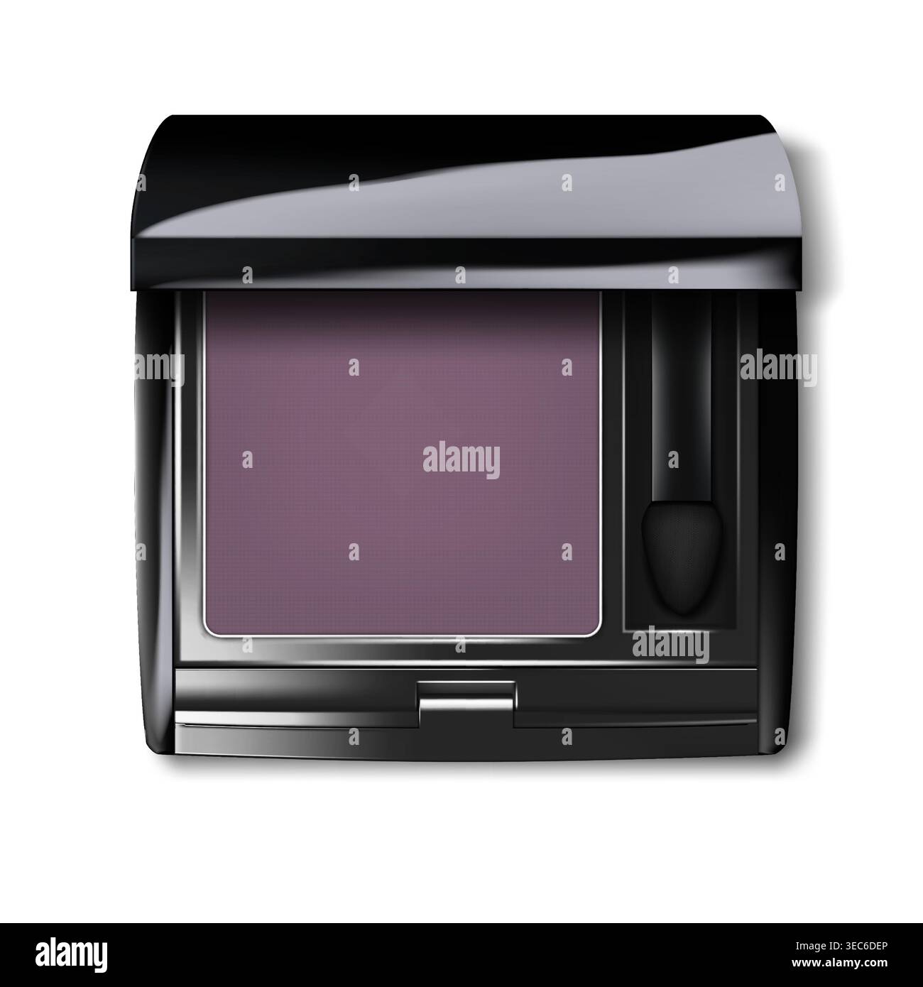 Make-up single color eyeshadow with applicator. Open makeup eye shadow container top view Stock Vector