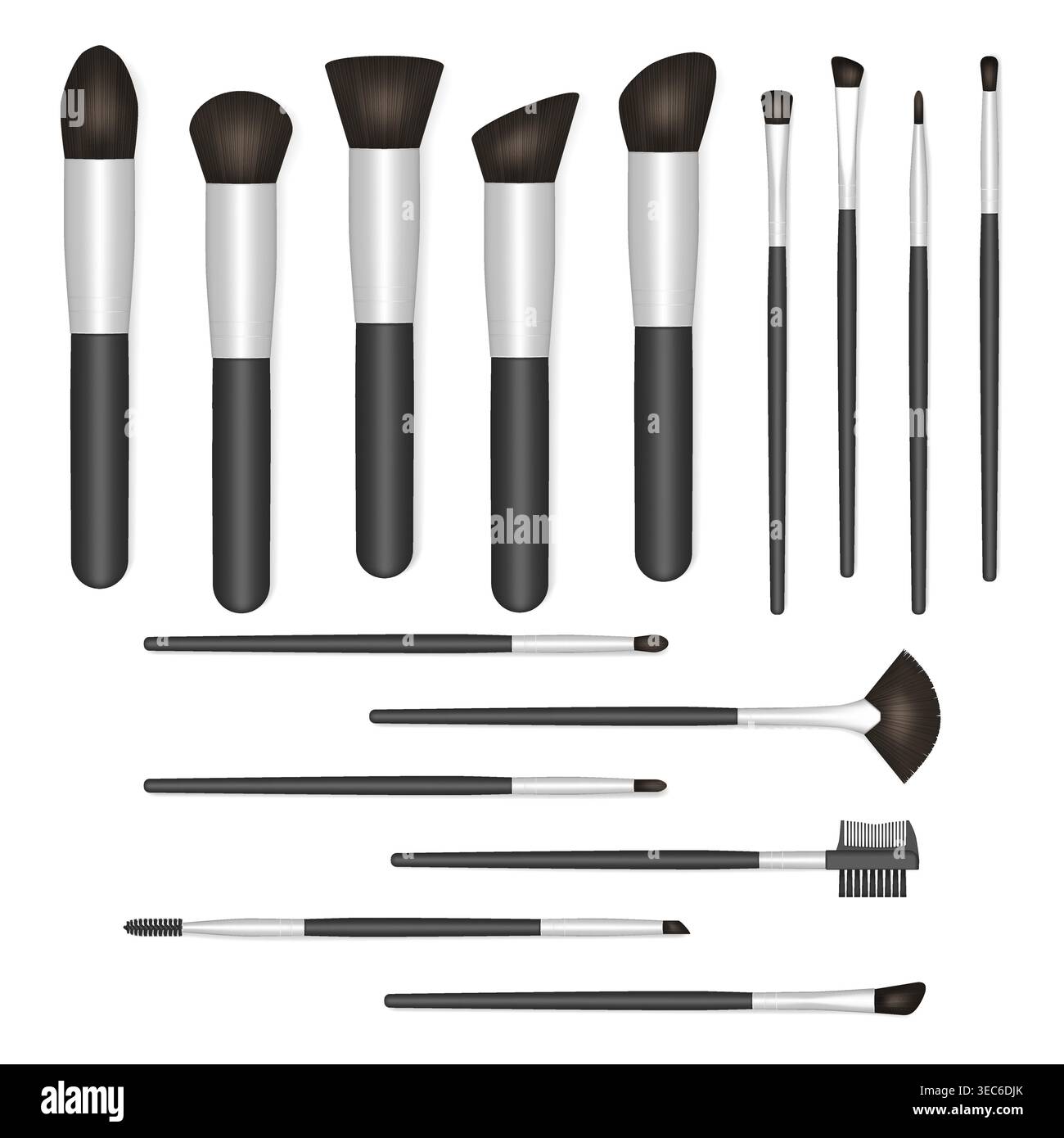 Makeup brush kit, vector illustration. Make-up brushes isolated on white background Stock Vector