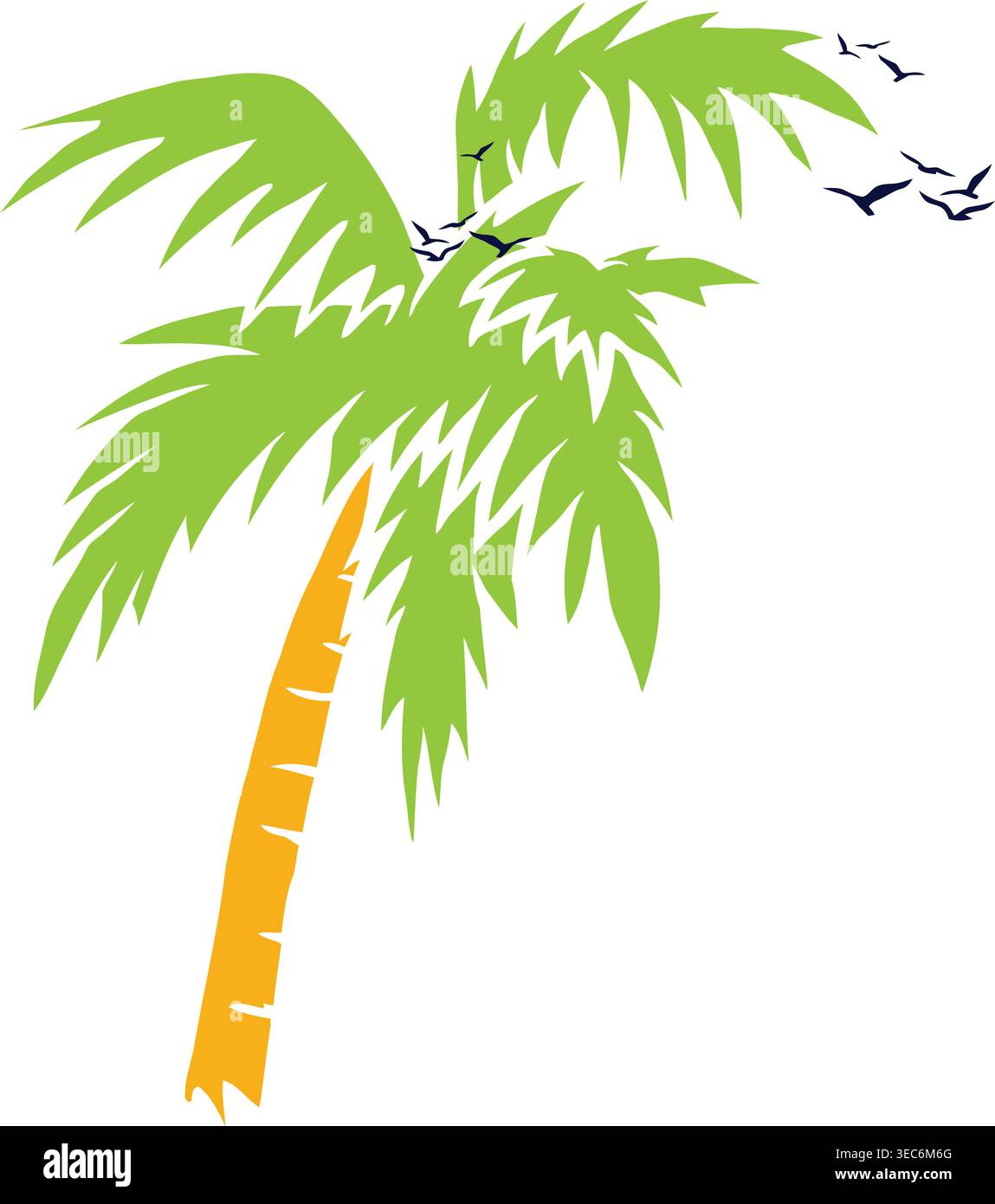 Tropical Palm Tree with Flying Birds Illustration Stock Vector
