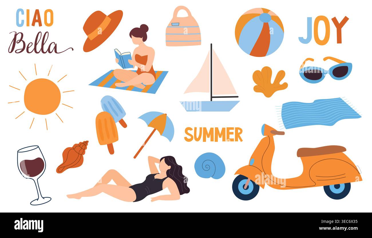 Summer vacation icons set flat vector illustration collection Stock Vector