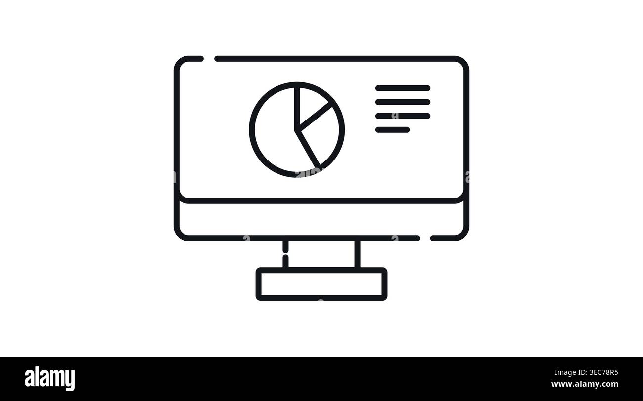 Computer data analytics icon: desktop PC with pie chart on screen Stock Vector