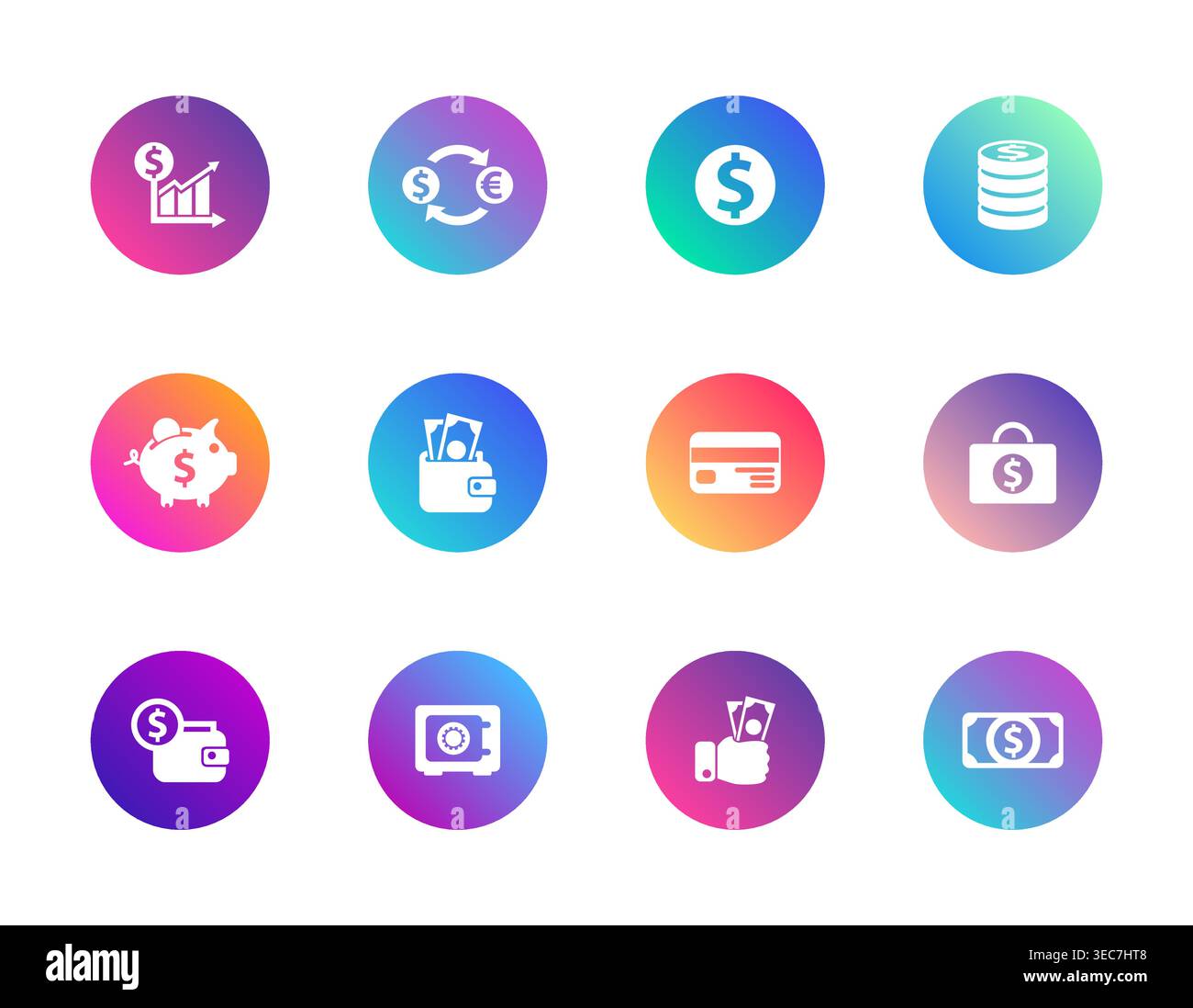 Finance icons set. Gradient round vector pictograms for money, banking ...
