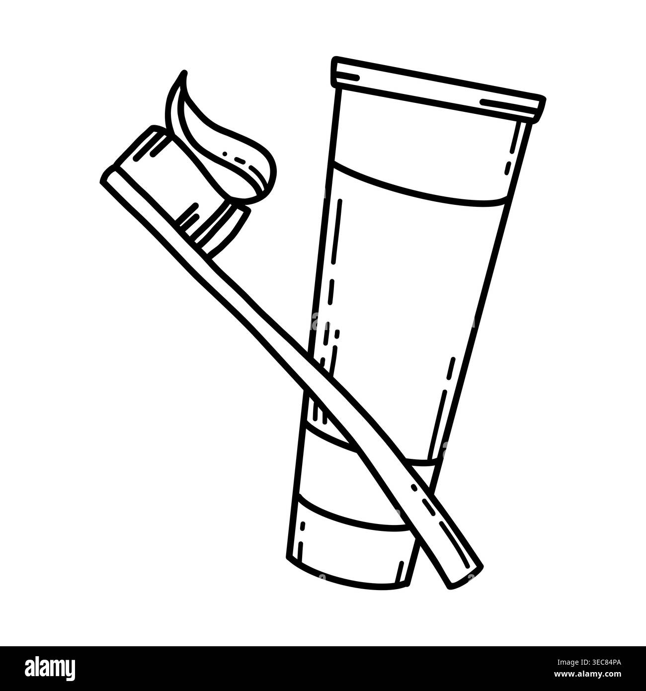 Toothbrush and toothpaste line art composition hand drawn outline ...