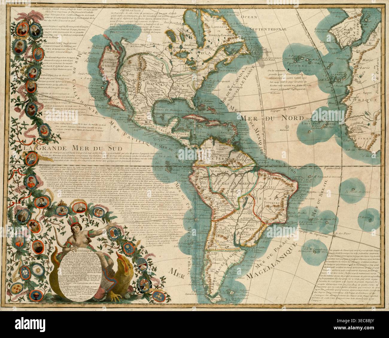 Historic image of L’Amérique map depicting North and South America with ...