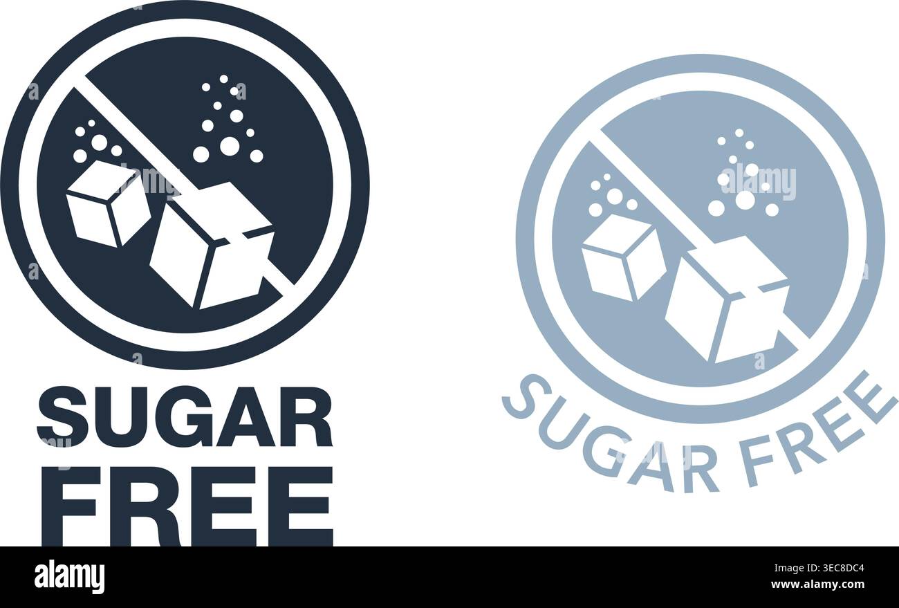 Sugar Free stamp - crossed out cubes dissolving in water - isolated vector emblem for dietic and anti-diabetic food products Stock Vector