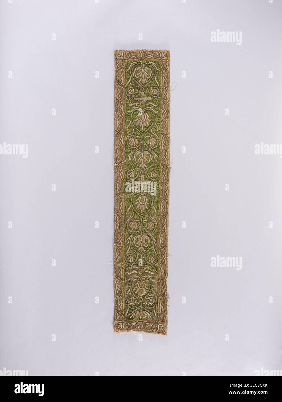 Parament Patterns Chasuble column, embroidery on light green satin fabric bordered with ...
