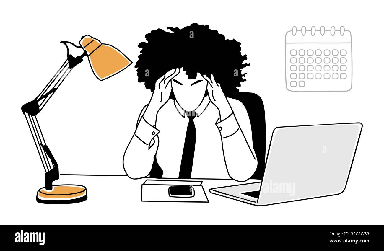 Stressed office worker at desk with laptop Stock Vector