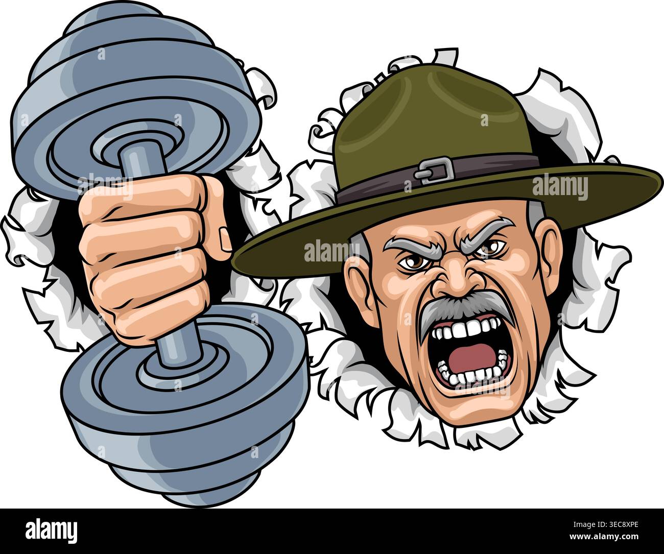 Drill Instructor Sergeant Weight Lifting Gym Man Stock Vector