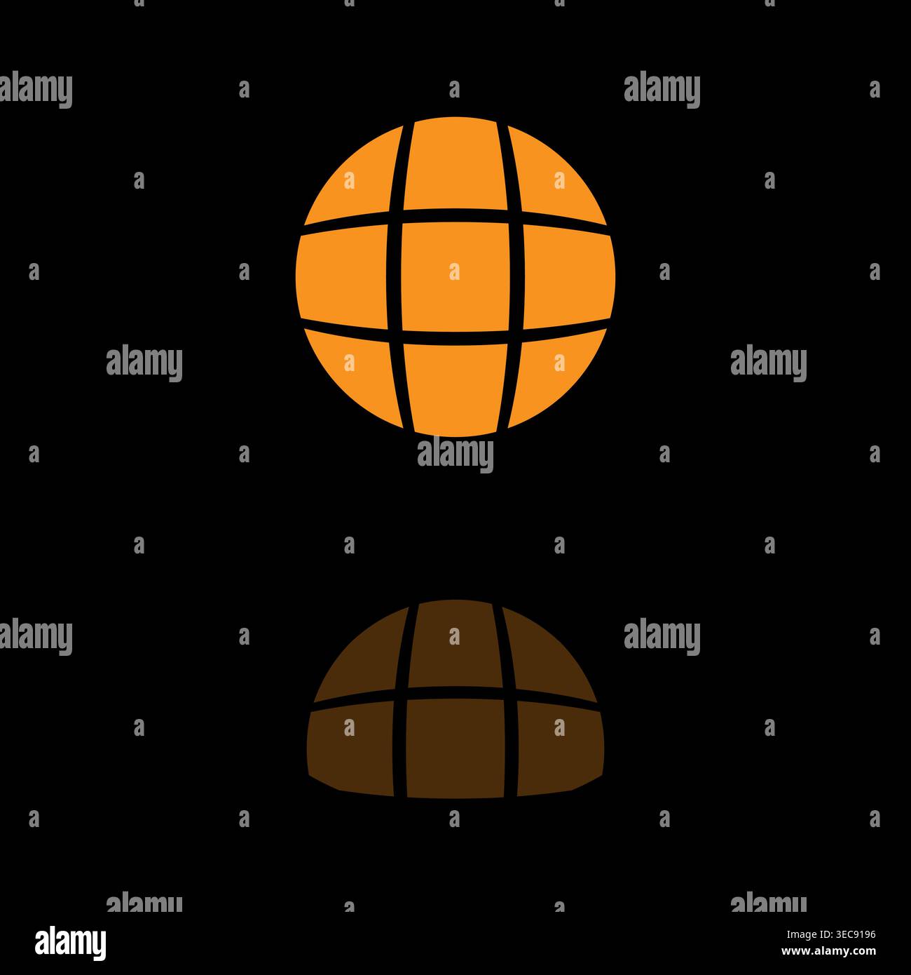 Orange globe icon. World sphere Vector. Grid planet symbol. Dark background reflection. Stock Vector