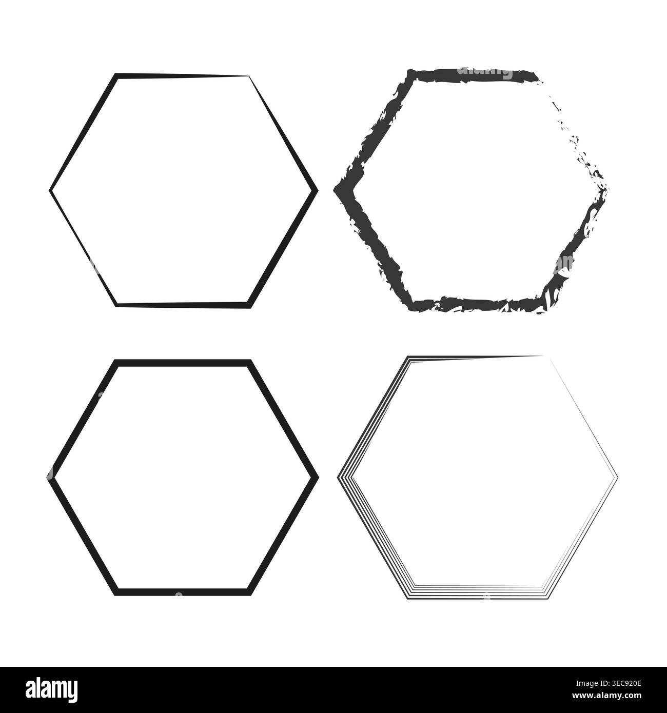 Hexagon frame set. Polygon border collection. Sketch Vector stroke. Rough shape element. Stock Vector