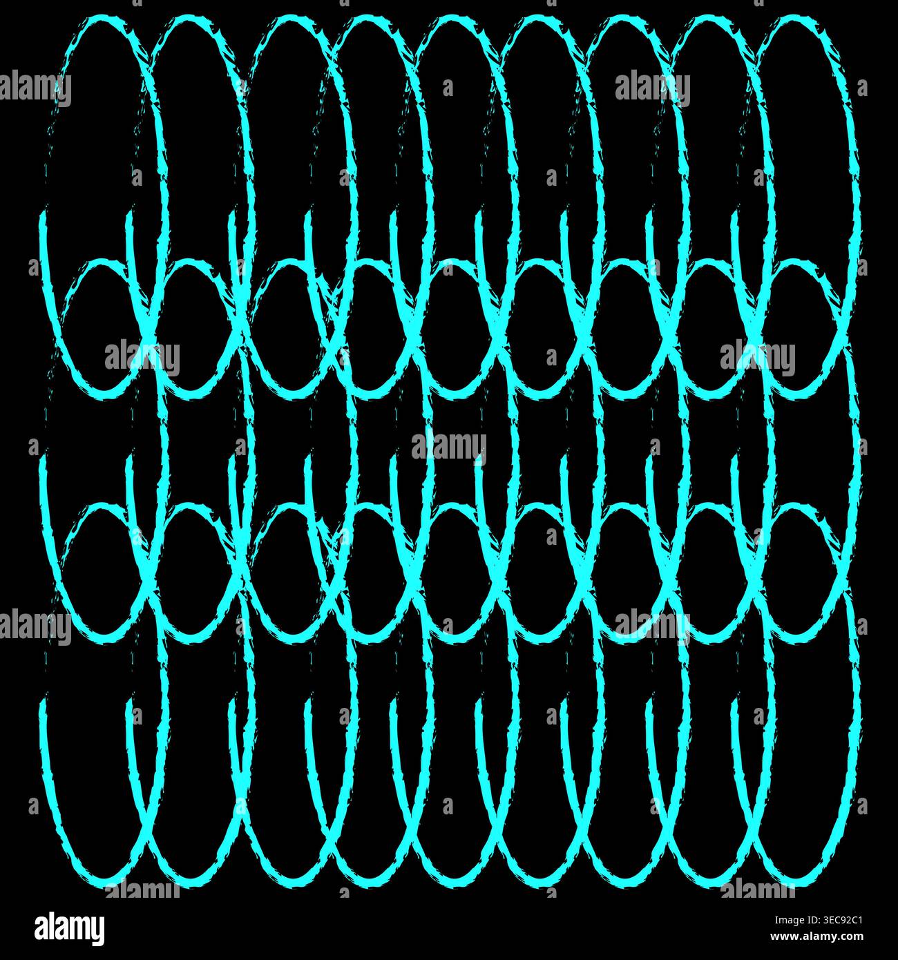Symmetrical ring Vector. Glowing cyan set. Atmospheric oval pattern. Solid black background art. Stock Vector