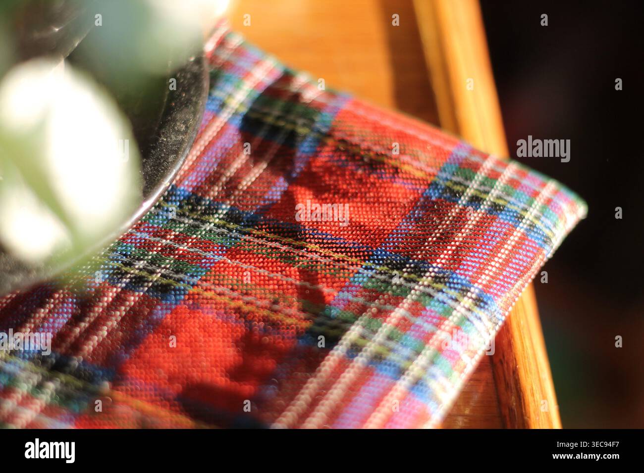 Folded Red Plaid Fabric After Christmas Stock Photo