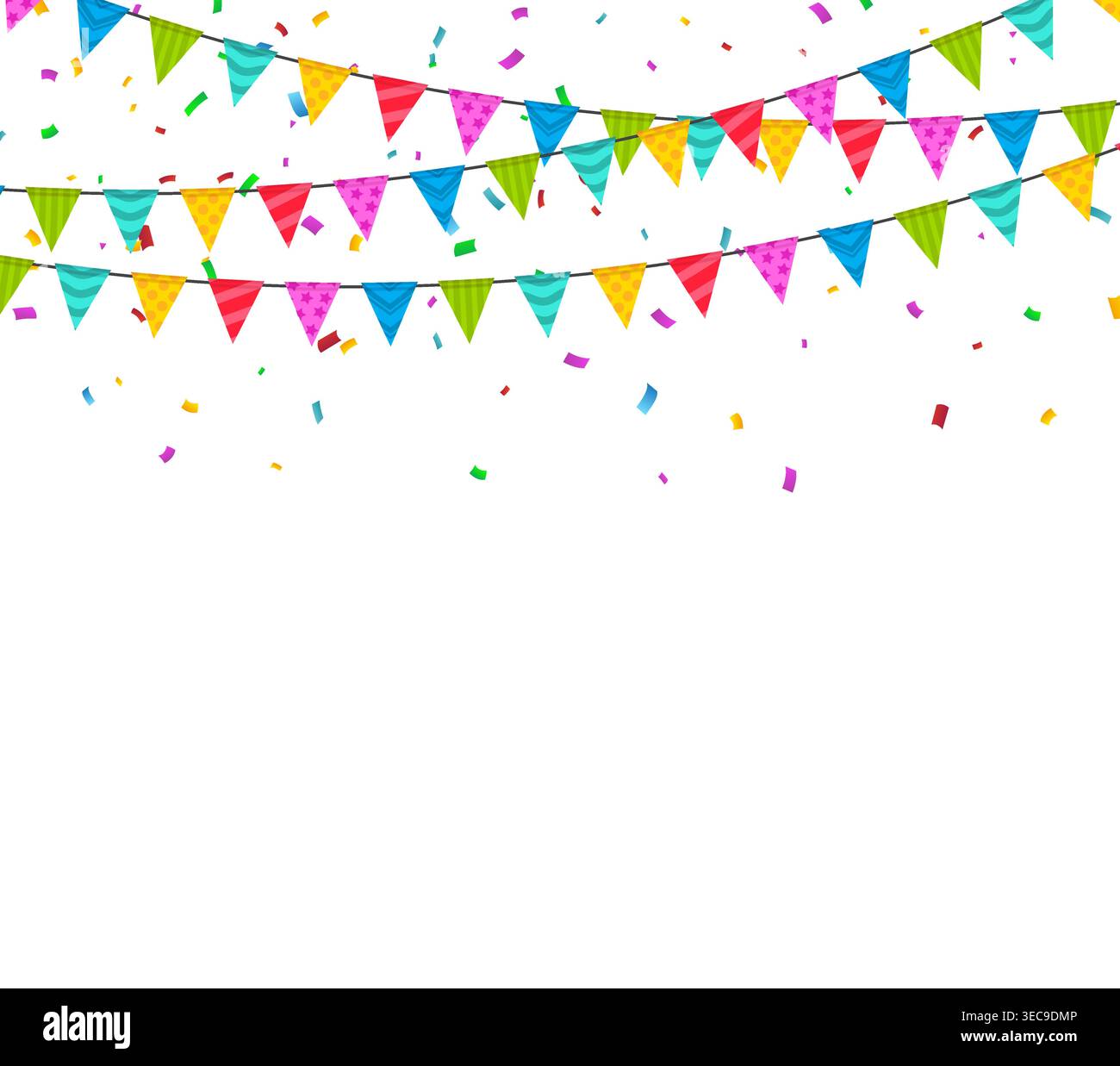 Party Flags with Confetti vector Illustration Stock Vector