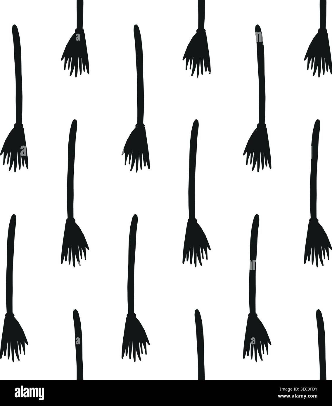 Vector seamless pattern of hand draw colored broom Stock Vector