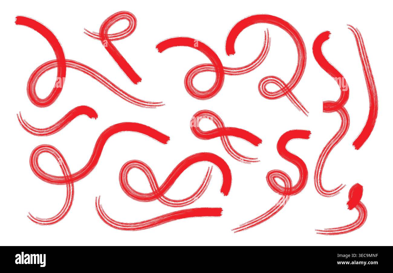Red abstract paint brush strokes set on white background Stock Vector