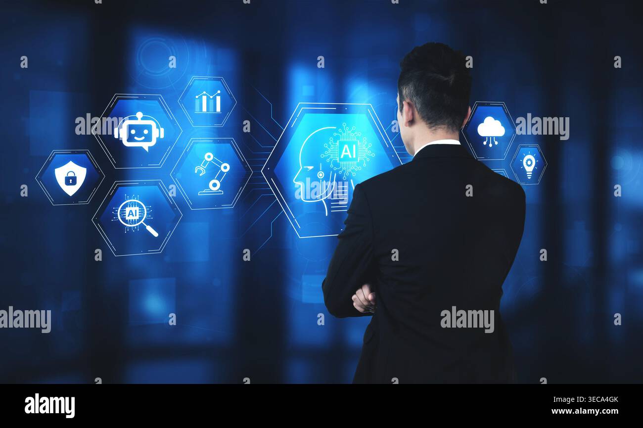 Artificial intelligence use case concept linking analytics, security, cloud services and operations for modern organizations. Corpus Stock Photo