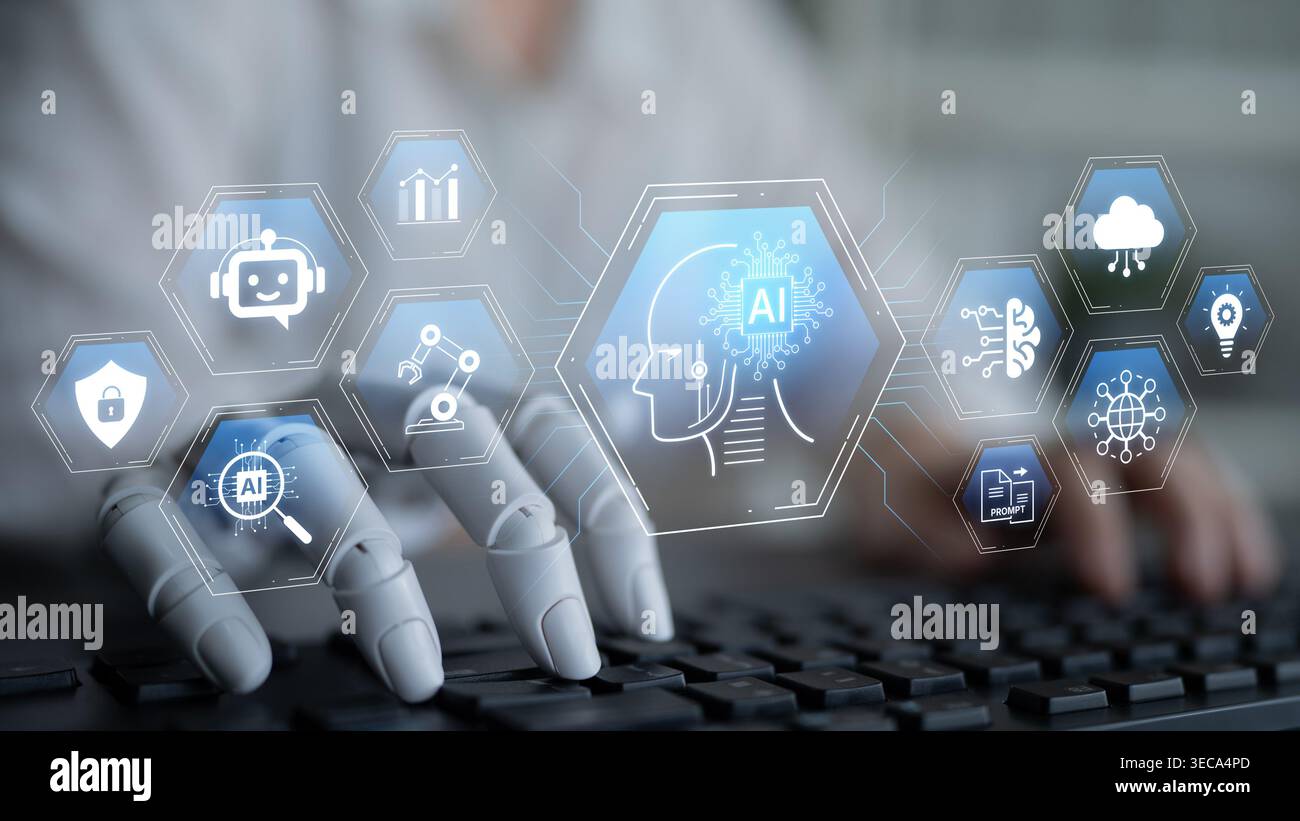 Artificial intelligence use case concept linking analytics, security, cloud services and operations for modern organizations. Corpus Stock Photo