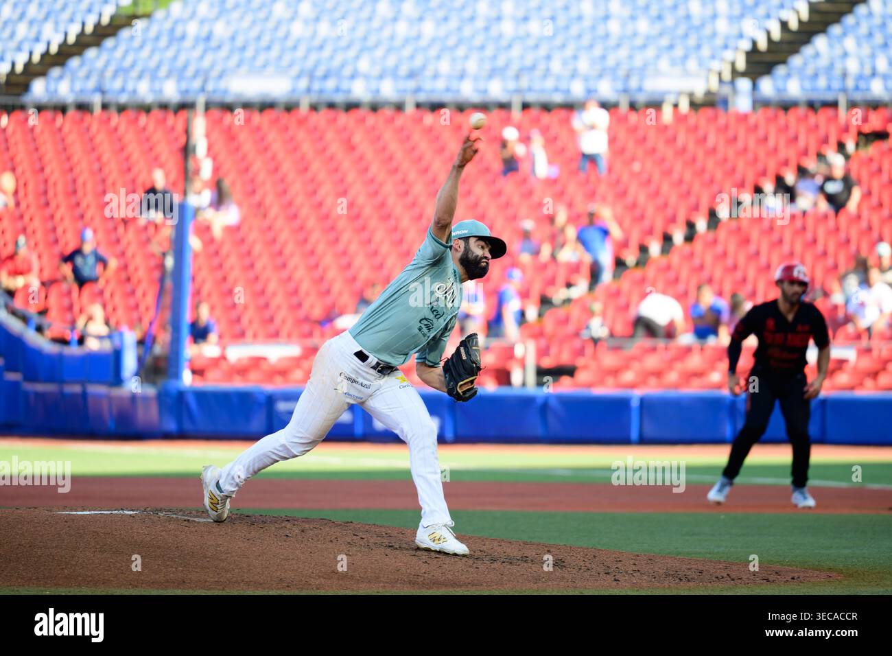 A baseball pitcher in action Stock Photo