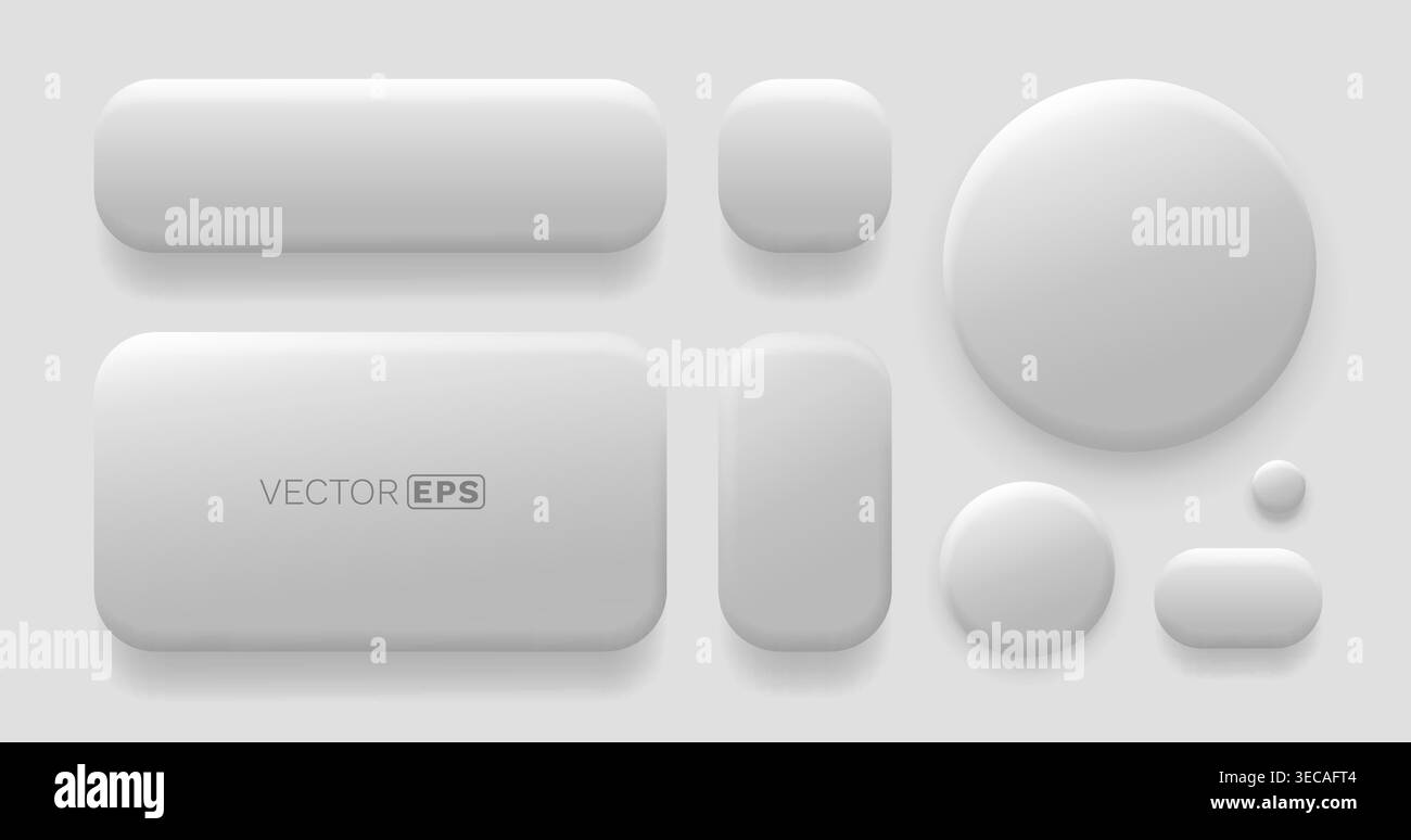 Modern Neumorphic UI Elements Set featuring soft shadows, clean minimalist shapes for web and app interfaces. Vector illustration. Stock Vector