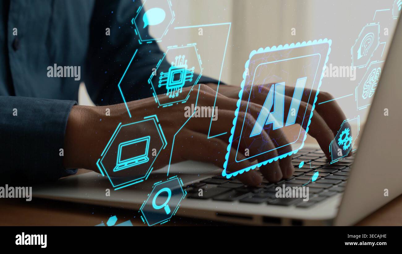 Explore a modern workspace where human creativity meets AI technology ...