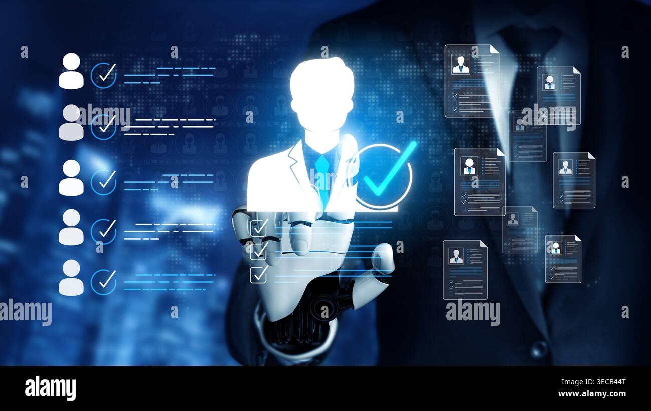 Advanced Technology in Human Resource Management with Digital Interfaces and Robotics Featuring Automated Candidate Selection Processes Sigmoid Stock Photo