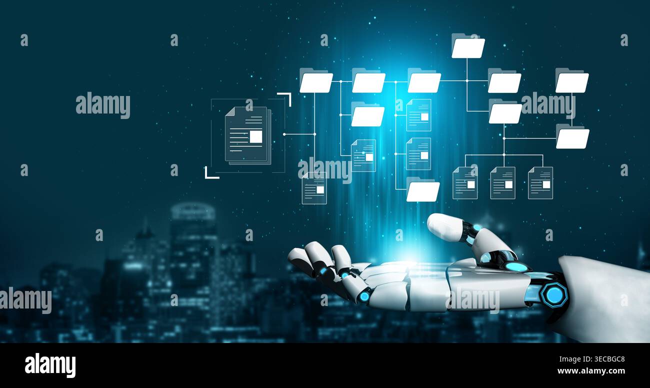 AI organizing file directory structure, streamlining folder management, arranging document paths, and automating digital hierarchy operations. Vouch Stock Photo
