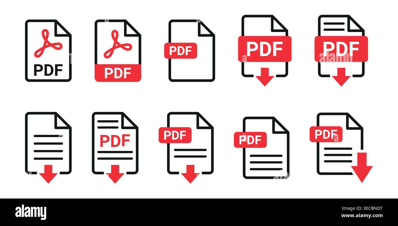 PDF Document Icon Set. Download PDF format signs. PDF file format icon.PDF file download icon for web and interface design vector illustration Stock Vector