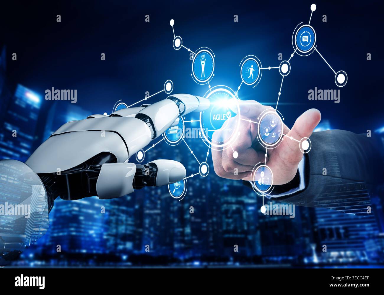 A stunning visual of a robotic hand reaching out to connect with a ...