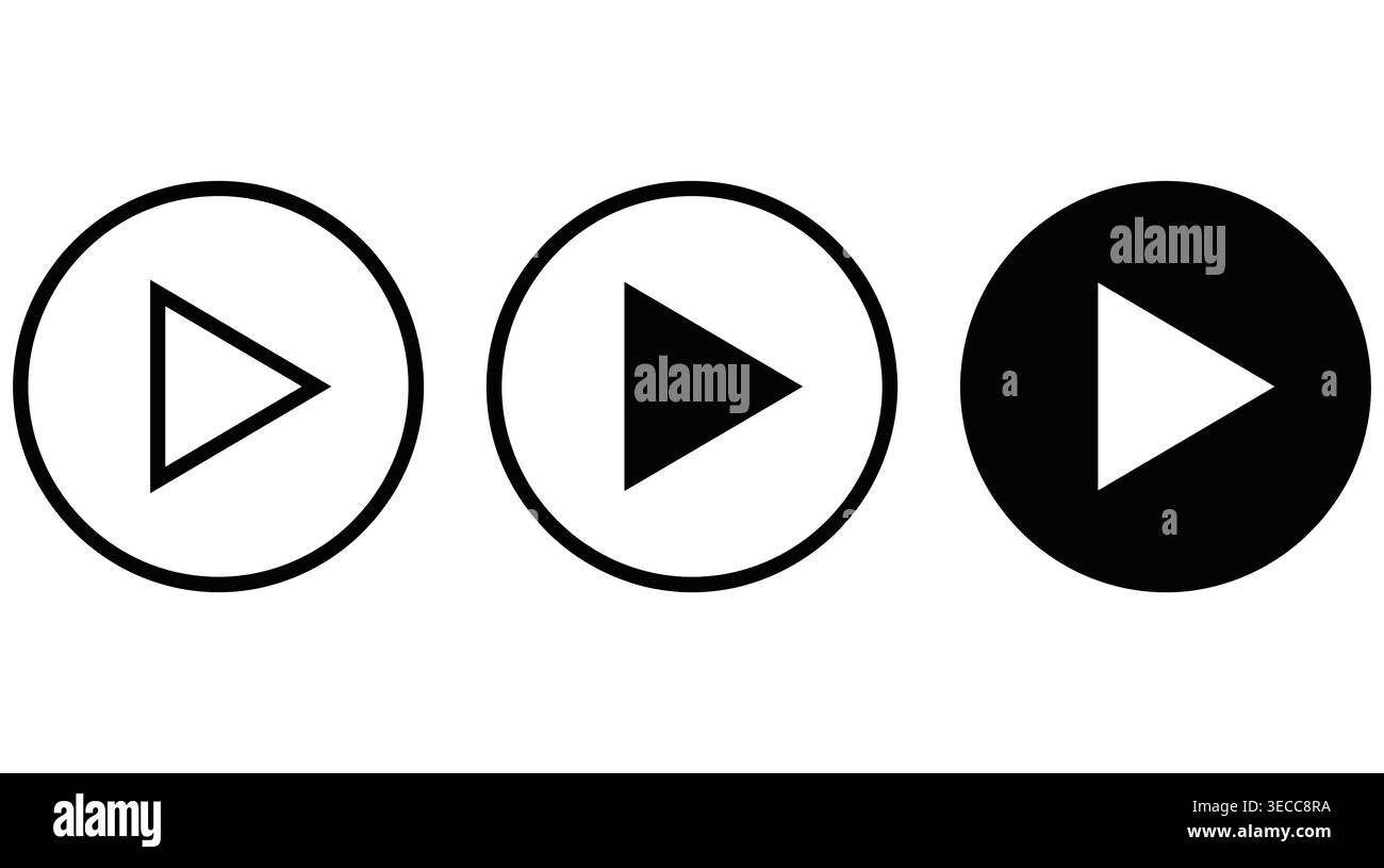 Media player control symbol collection in a circular style, including play, start, forward, resume, and multimedia. Stock Vector