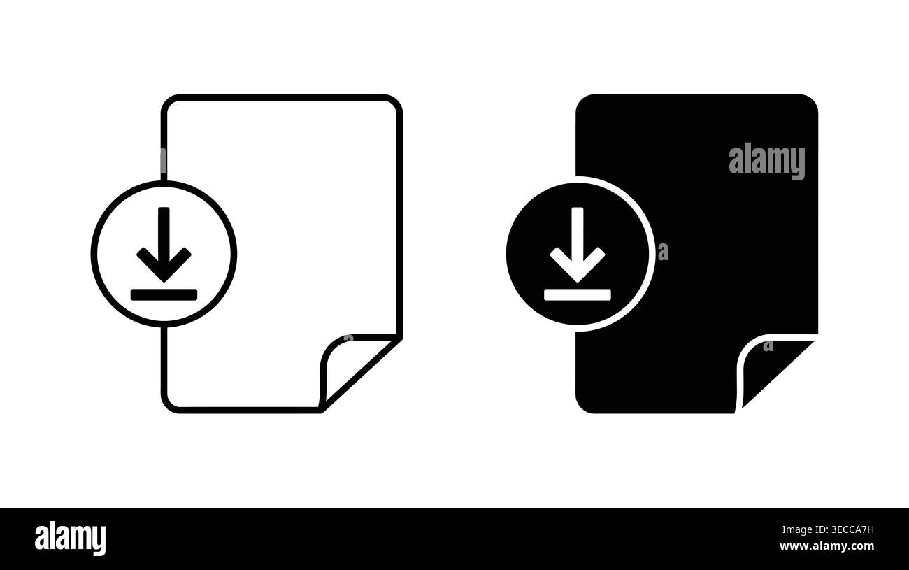 Document download file icon collection, simple linear and solid black shapes, storage, transfer, internet, user, and save Stock Vector