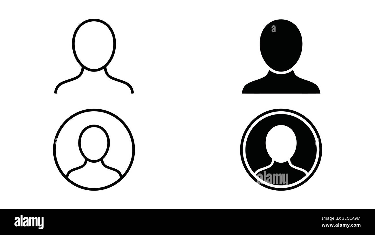 User profile interface icon collection in linear and solid styles, accounts, contacts, identity, personal, and membership. Stock Vector
