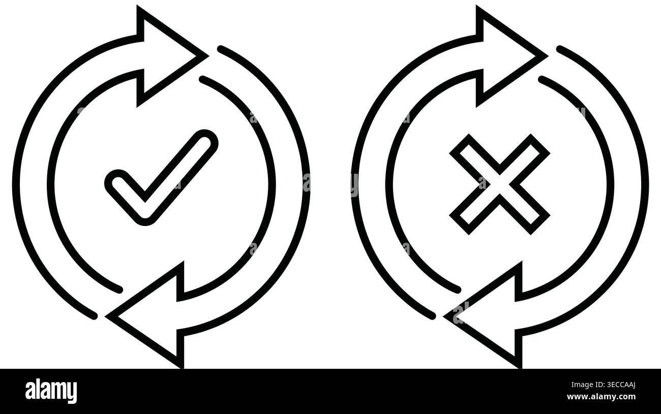 Status update and process workflow collection in a linear format featuring agreement, choice, selection, rejection, and decision Stock Vector
