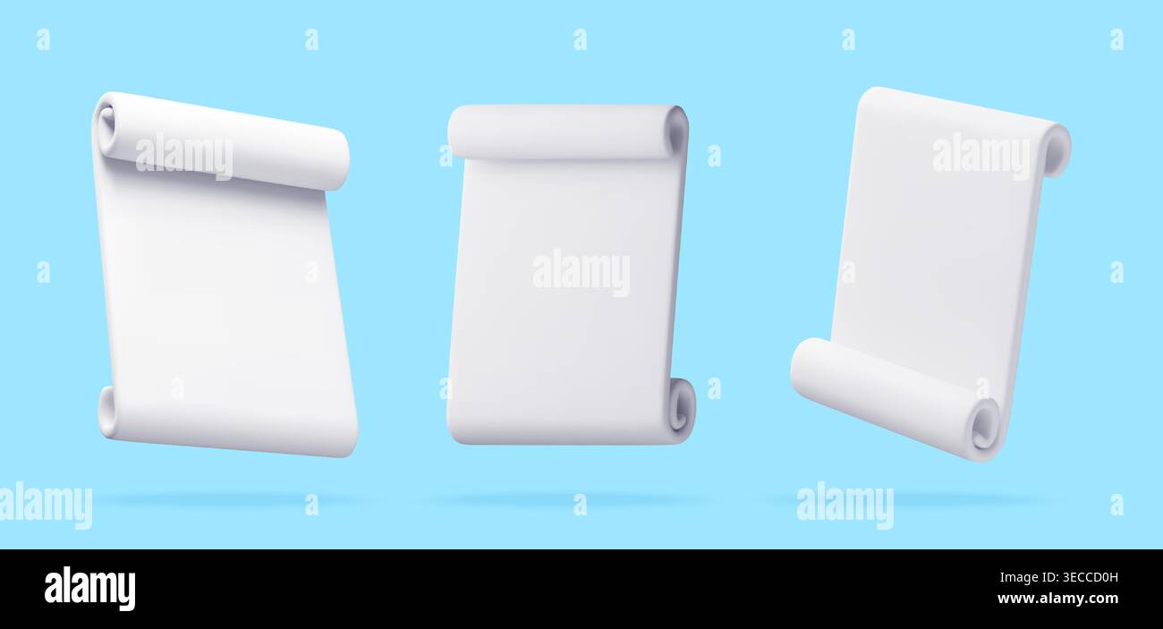 Three 3d scroll icons isolated on light blue Stock Vector