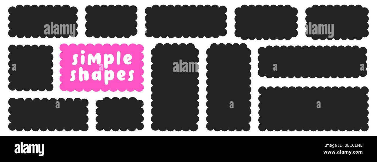 Black and white simple organic frames with wavy edges. Stock Vector
