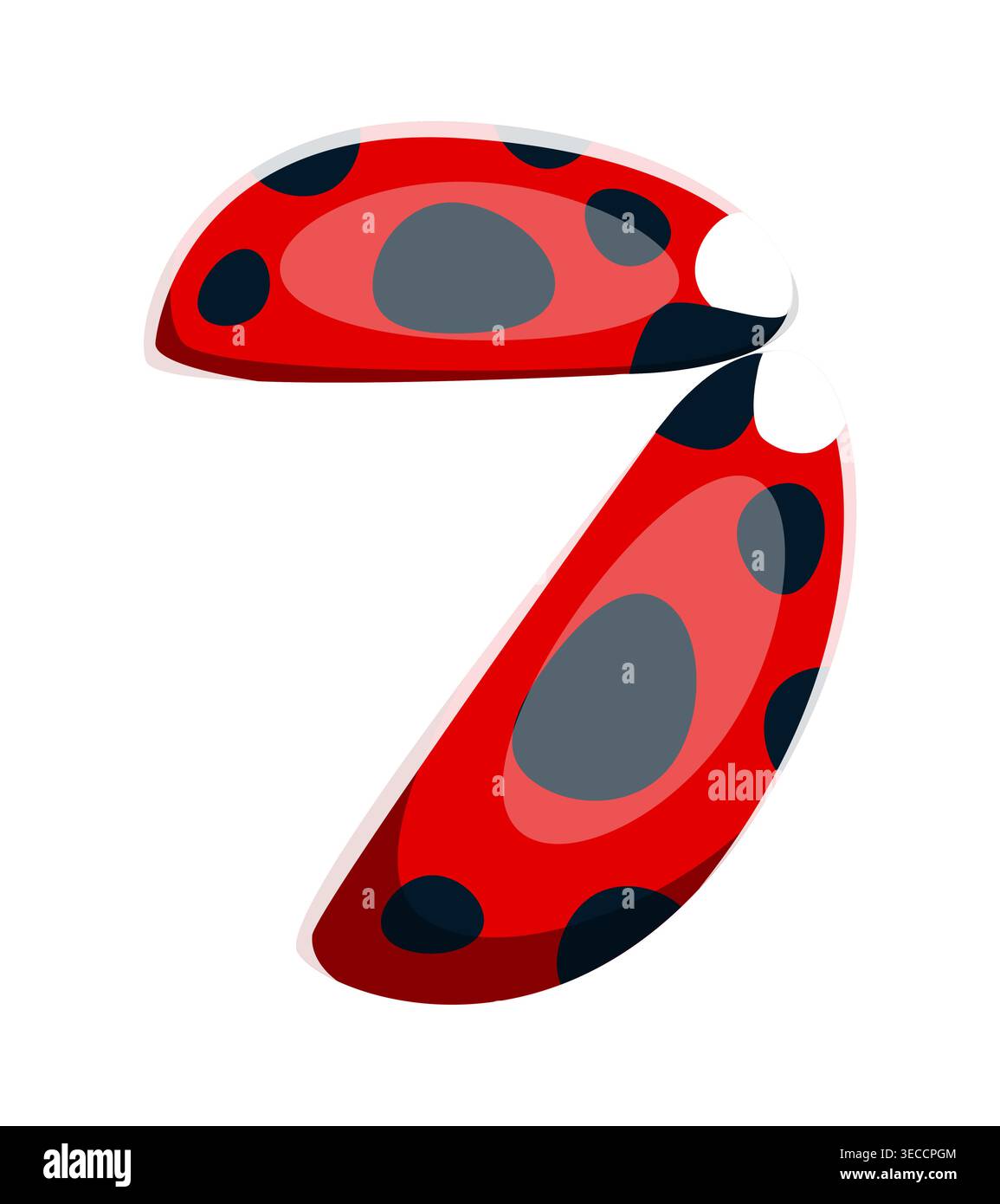Ladybug insect font type cartoon number 7 seven Stock Vector