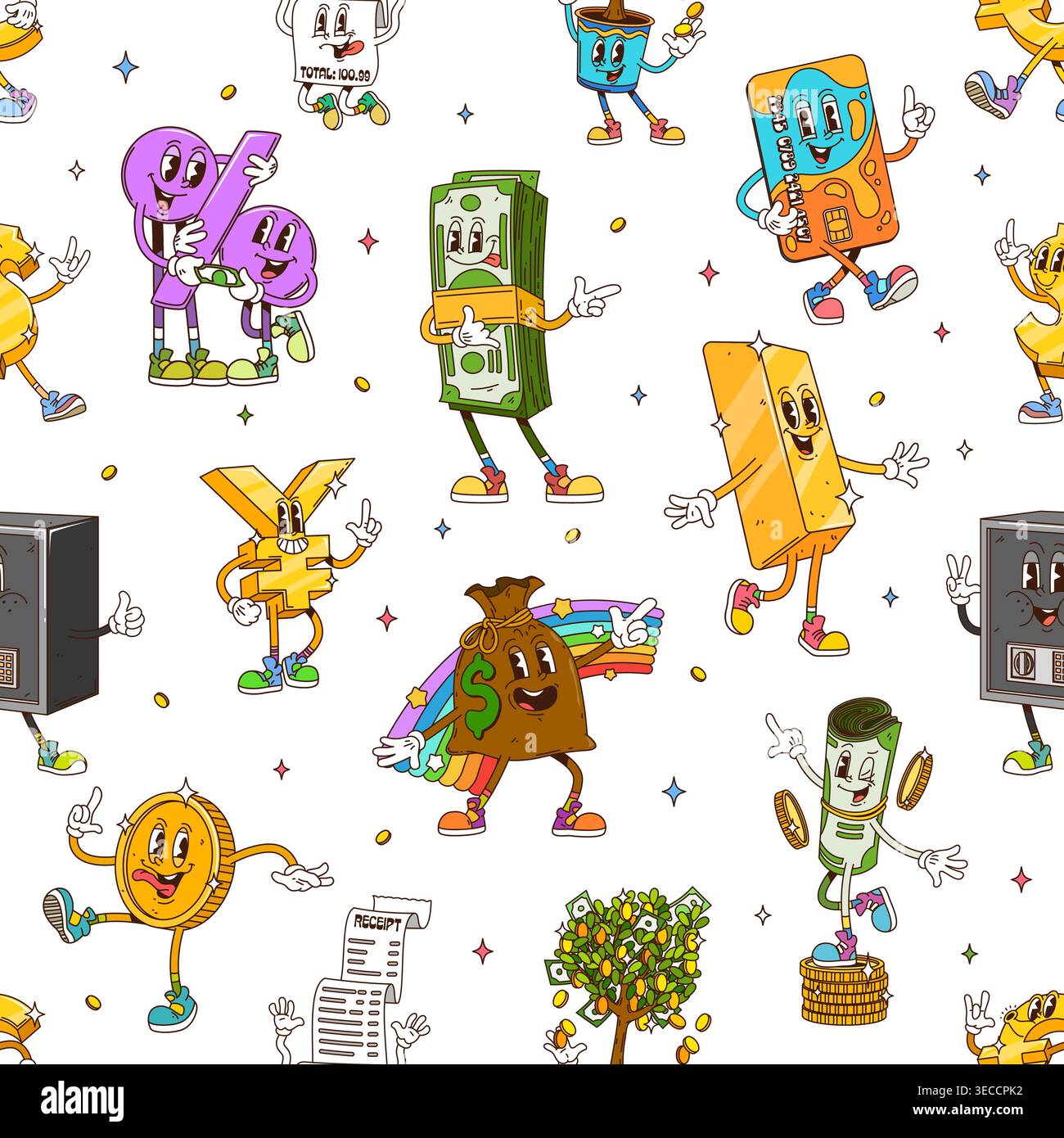 Groovy hippie business characters seamless pattern Stock Vector