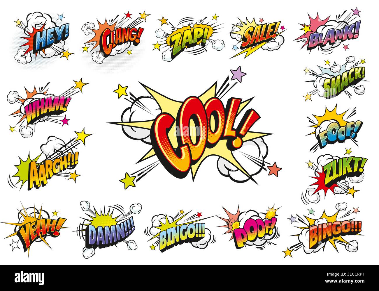 Comic pop art sound effect, speech bubbles explode Stock Vector
