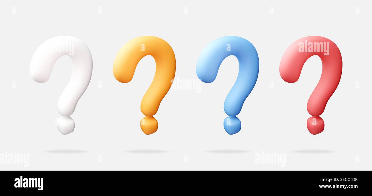 Four colorful 3D question marks isolated Stock Vector