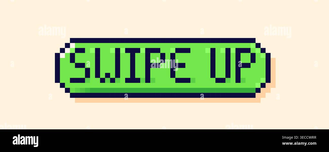 Swipe up pixel art green button. Stock Vector