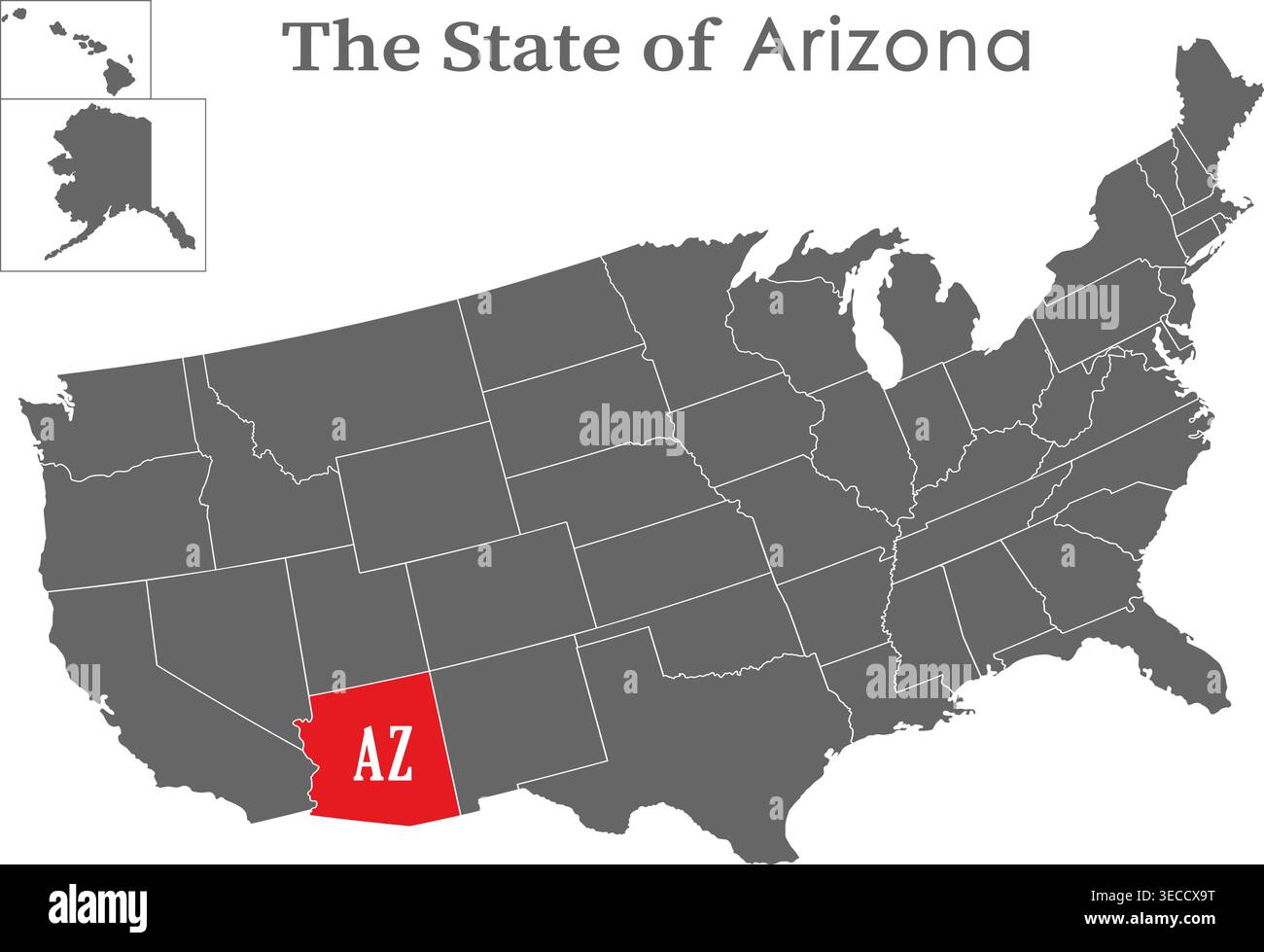 The state of Arizona on the map of the United States of America is